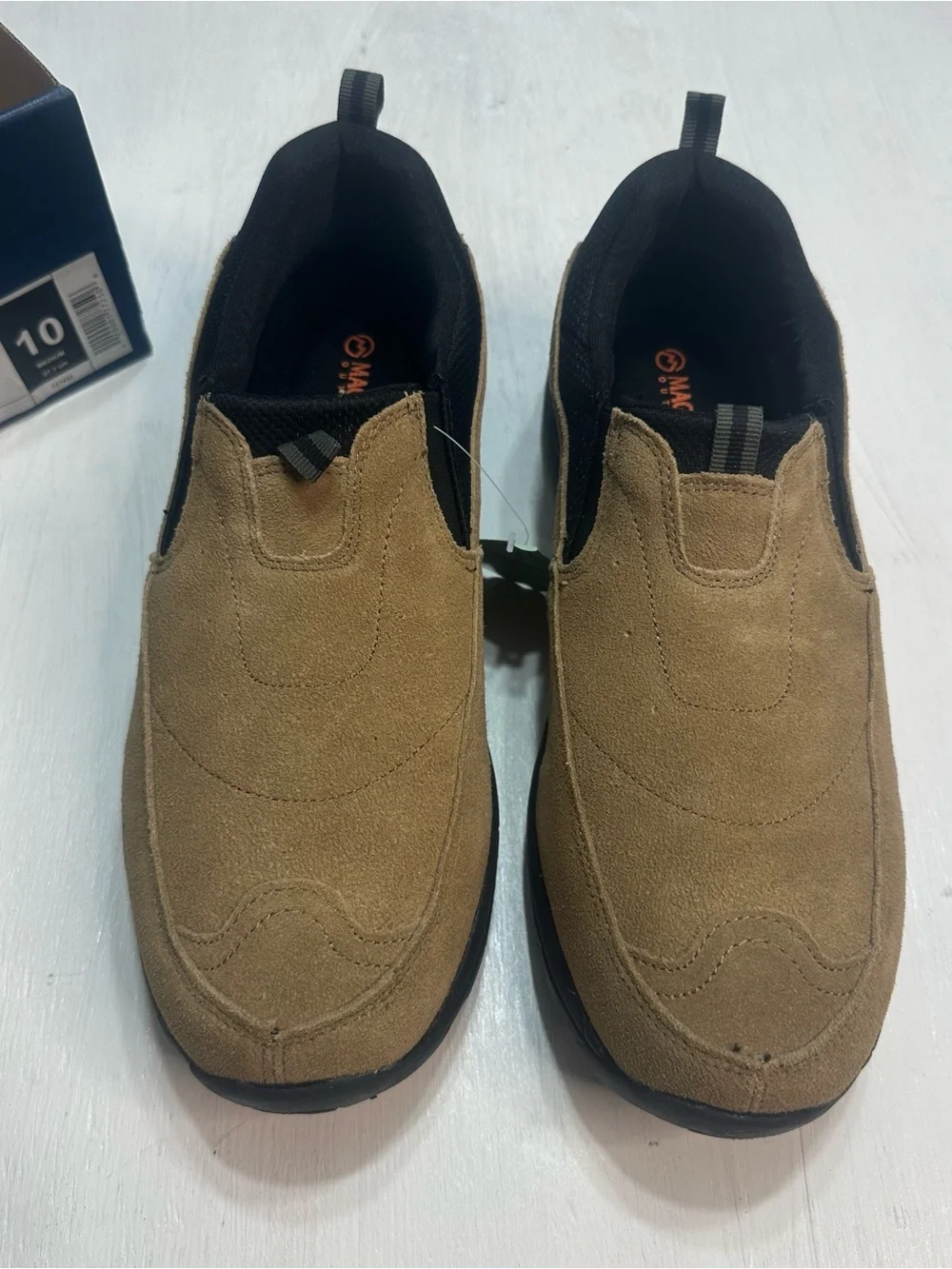 Magellan Outdoors Caleb Slip On Shoes Men’s 10 Khaki Suede Leather Memory Foam
